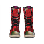 Red Amaryllis Print Winter Boots