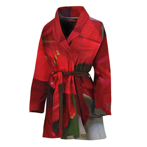 Red Amaryllis Print Women's Bathrobe