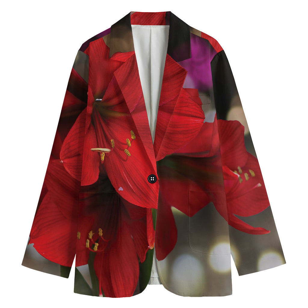 Red Amaryllis Print Women's Blazer