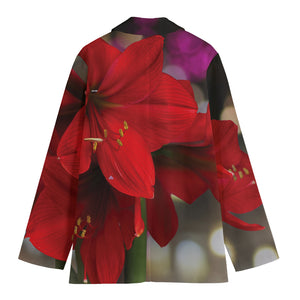 Red Amaryllis Print Women's Blazer