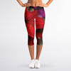 Red Amaryllis Print Women's Capri Leggings