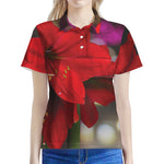 Red Amaryllis Print Women's Polo Shirt