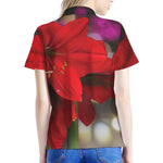 Red Amaryllis Print Women's Polo Shirt