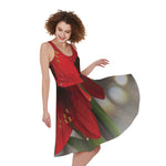 Red Amaryllis Print Women's Sleeveless Dress