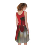 Red Amaryllis Print Women's Sleeveless Dress