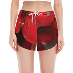 Red Amaryllis Print Women's Split Running Shorts