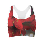 Red Amaryllis Print Women's Sports Bra