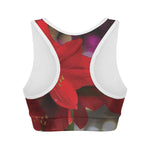 Red Amaryllis Print Women's Sports Bra