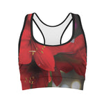 Red Amaryllis Print Women's Sports Bra