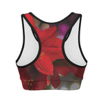 Red Amaryllis Print Women's Sports Bra