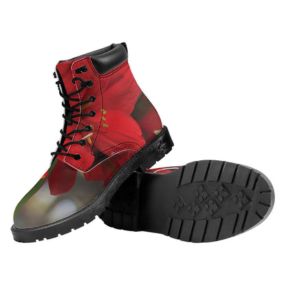 Red Amaryllis Print Work Boots