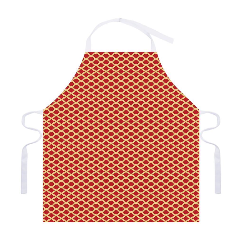 Red And Beige Japanese Pattern Print Adjustable Apron