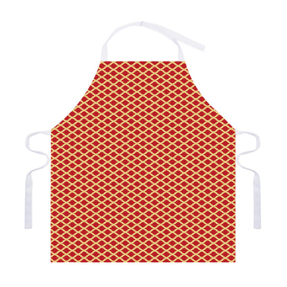 Red And Beige Japanese Pattern Print Adjustable Apron