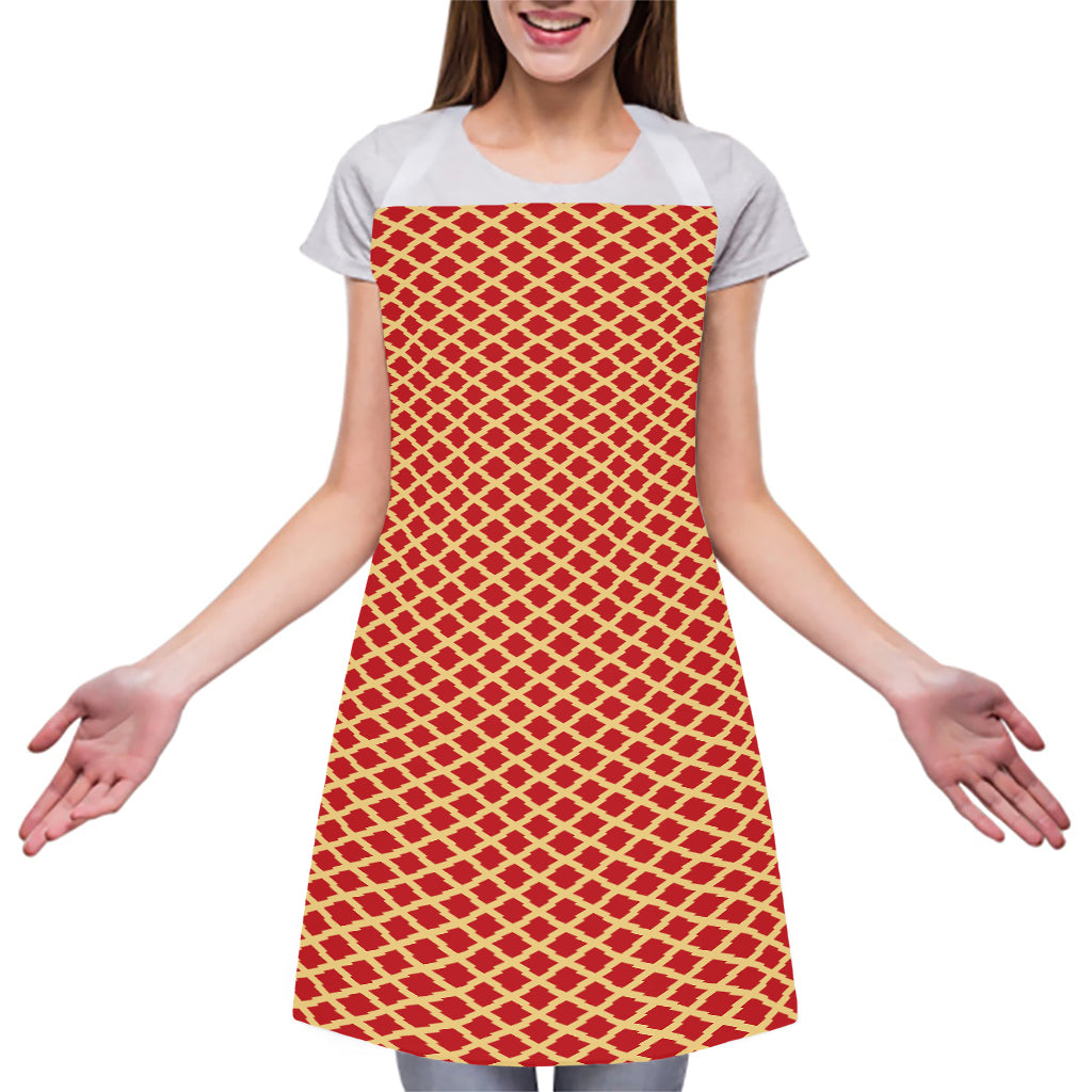 Red And Beige Japanese Pattern Print Adjustable Apron