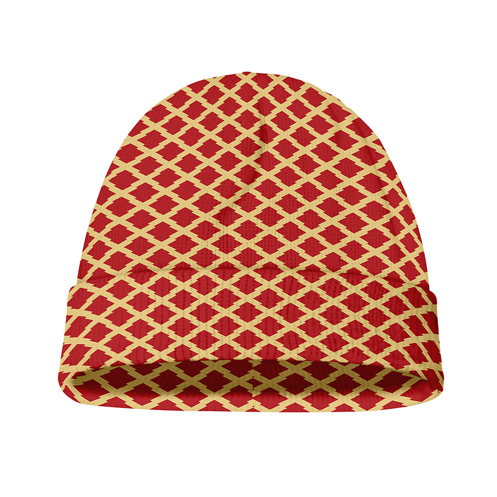 Red And Beige Japanese Pattern Print Beanie