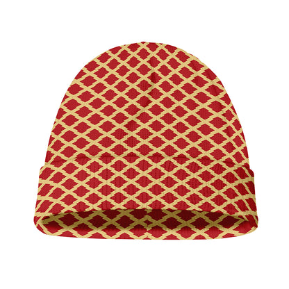 Red And Beige Japanese Pattern Print Beanie