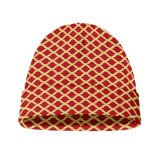 Red And Beige Japanese Pattern Print Beanie