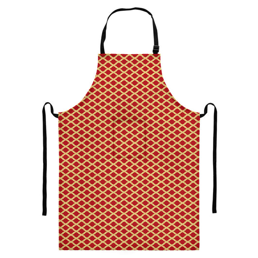 Red And Beige Japanese Pattern Print Bib Apron With Pocket
