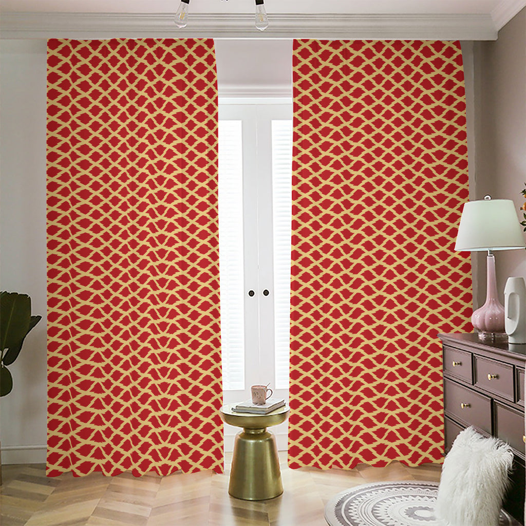 Red And Beige Japanese Pattern Print Blackout Pencil Pleat Curtains