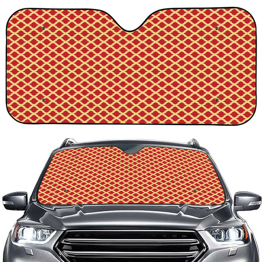 Red And Beige Japanese Pattern Print Car Windshield Sun Shade