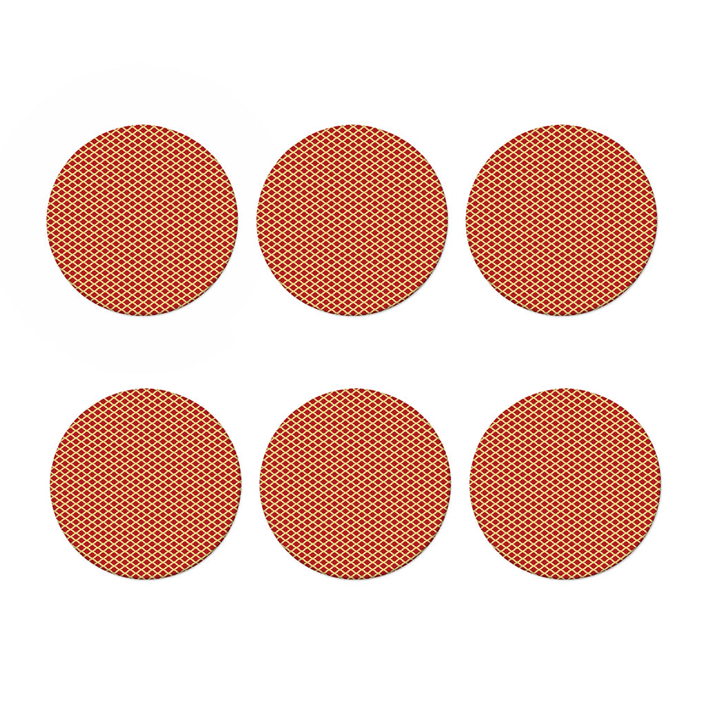 Red And Beige Japanese Pattern Print Coaster Set