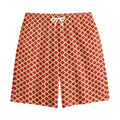 Red And Beige Japanese Pattern Print Cotton Shorts
