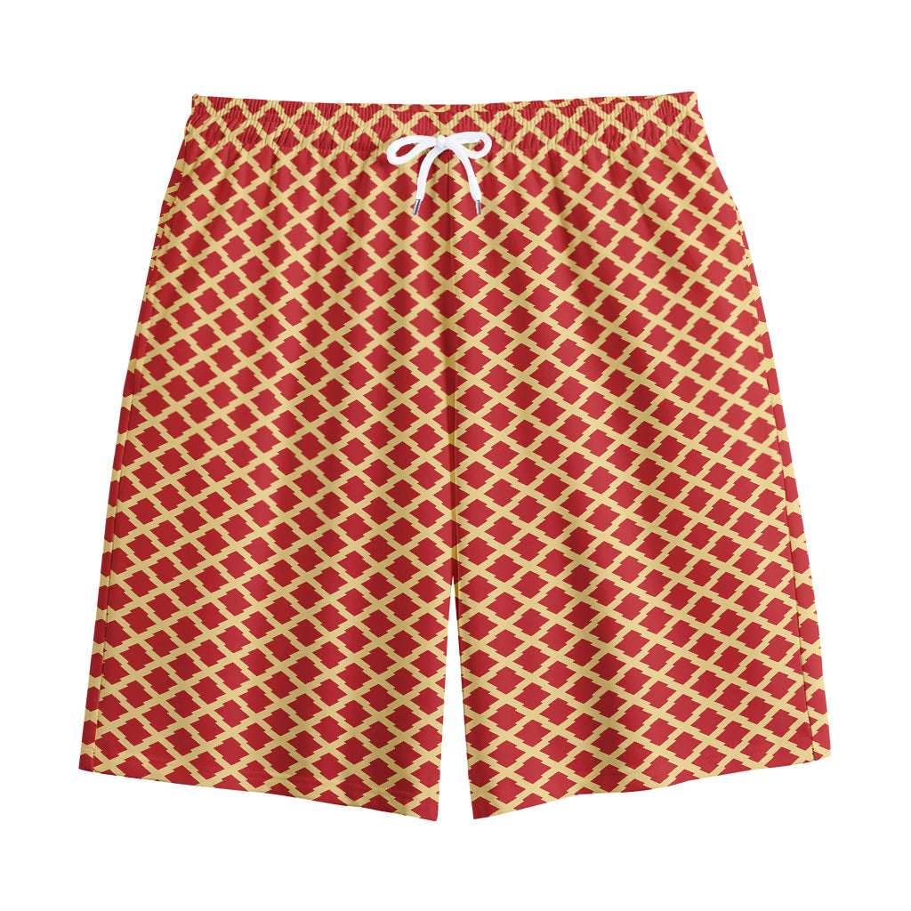 Red And Beige Japanese Pattern Print Cotton Shorts