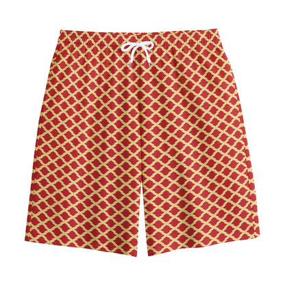 Red And Beige Japanese Pattern Print Cotton Shorts