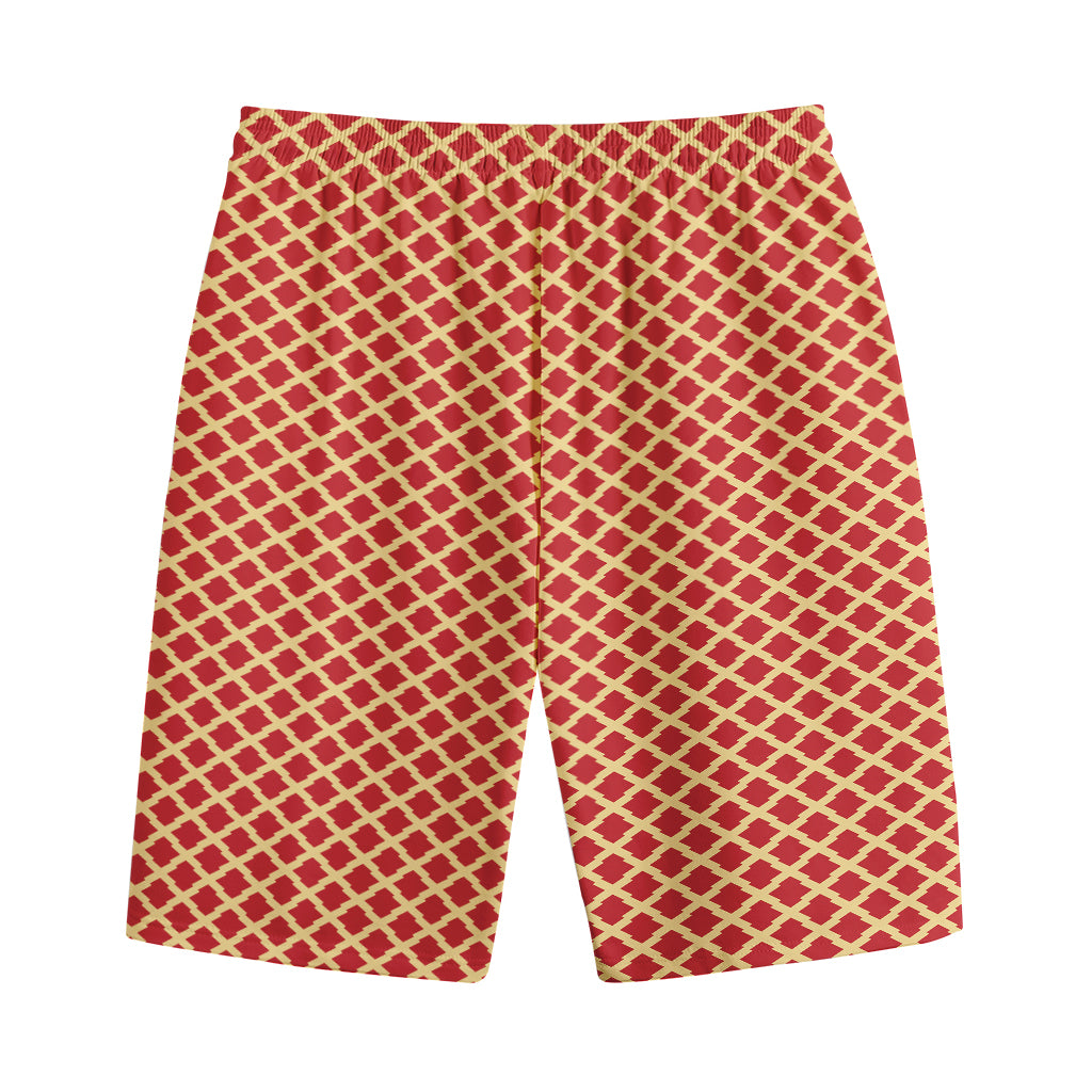 Red And Beige Japanese Pattern Print Cotton Shorts