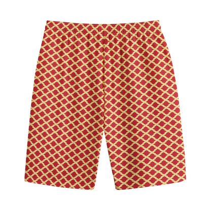 Red And Beige Japanese Pattern Print Cotton Shorts