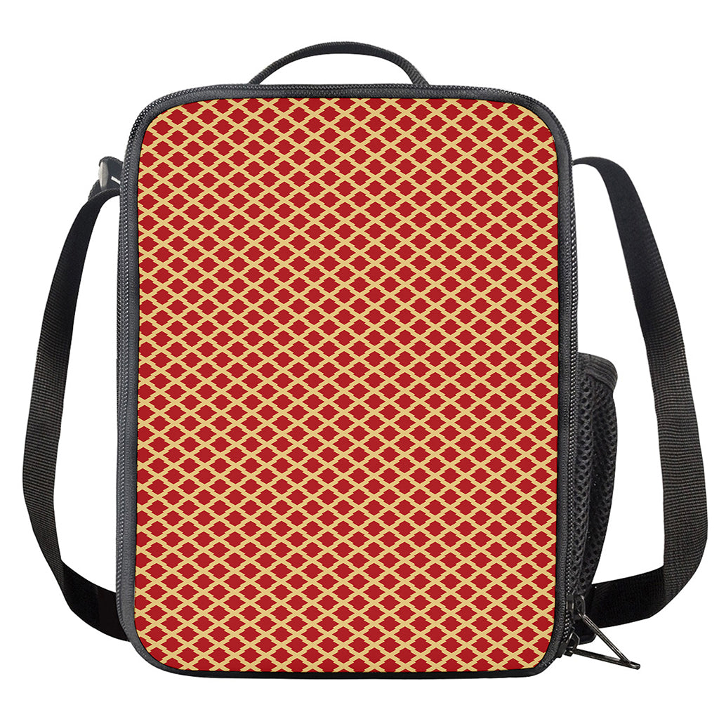 Red And Beige Japanese Pattern Print Crossbody Lunch Bag