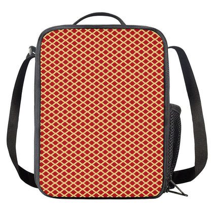 Red And Beige Japanese Pattern Print Crossbody Lunch Bag