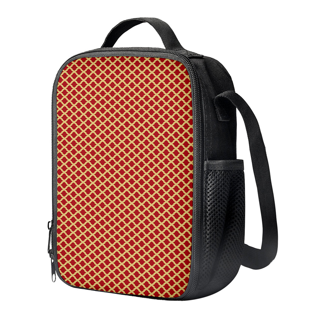 Red And Beige Japanese Pattern Print Crossbody Lunch Bag