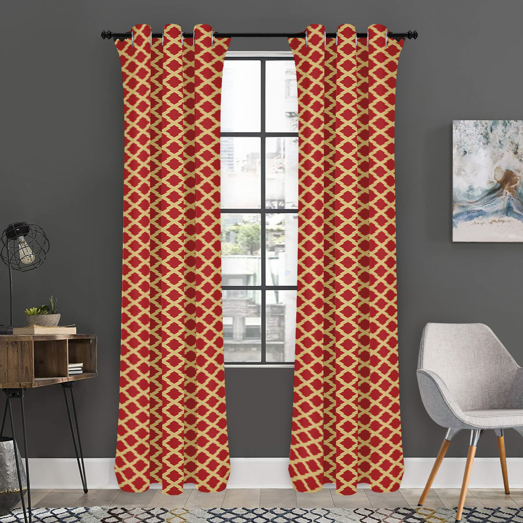 Red And Beige Japanese Pattern Print Curtain