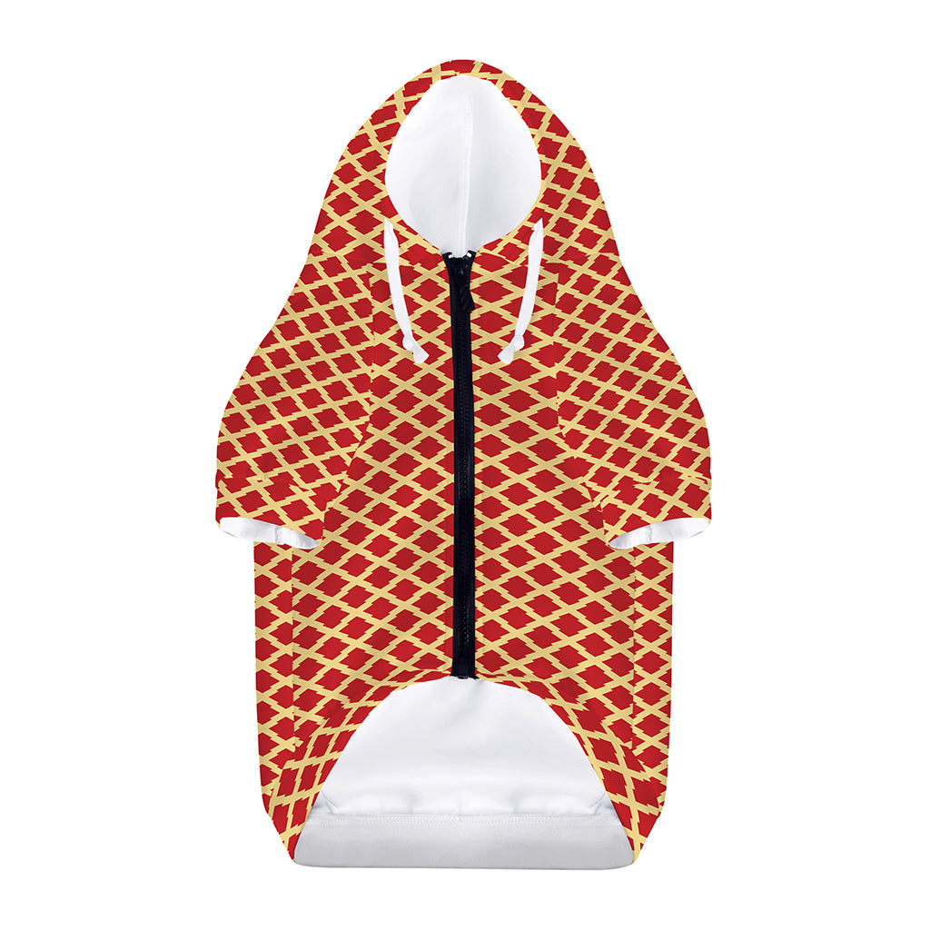 Red And Beige Japanese Pattern Print Dog Zip Up Hoodie