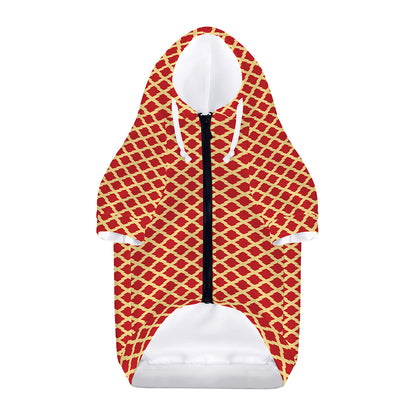 Red And Beige Japanese Pattern Print Dog Zip Up Hoodie
