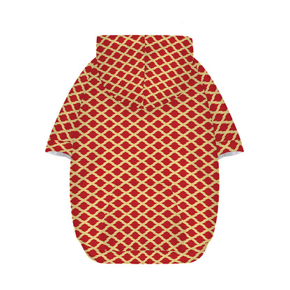 Red And Beige Japanese Pattern Print Dog Zip Up Hoodie