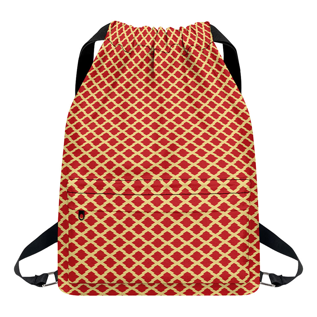 Red And Beige Japanese Pattern Print Drawstring Backpack