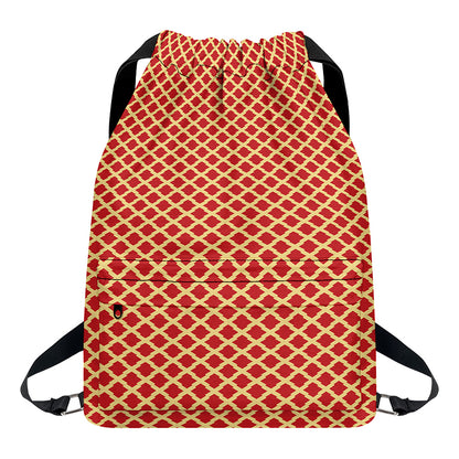 Red And Beige Japanese Pattern Print Drawstring Backpack