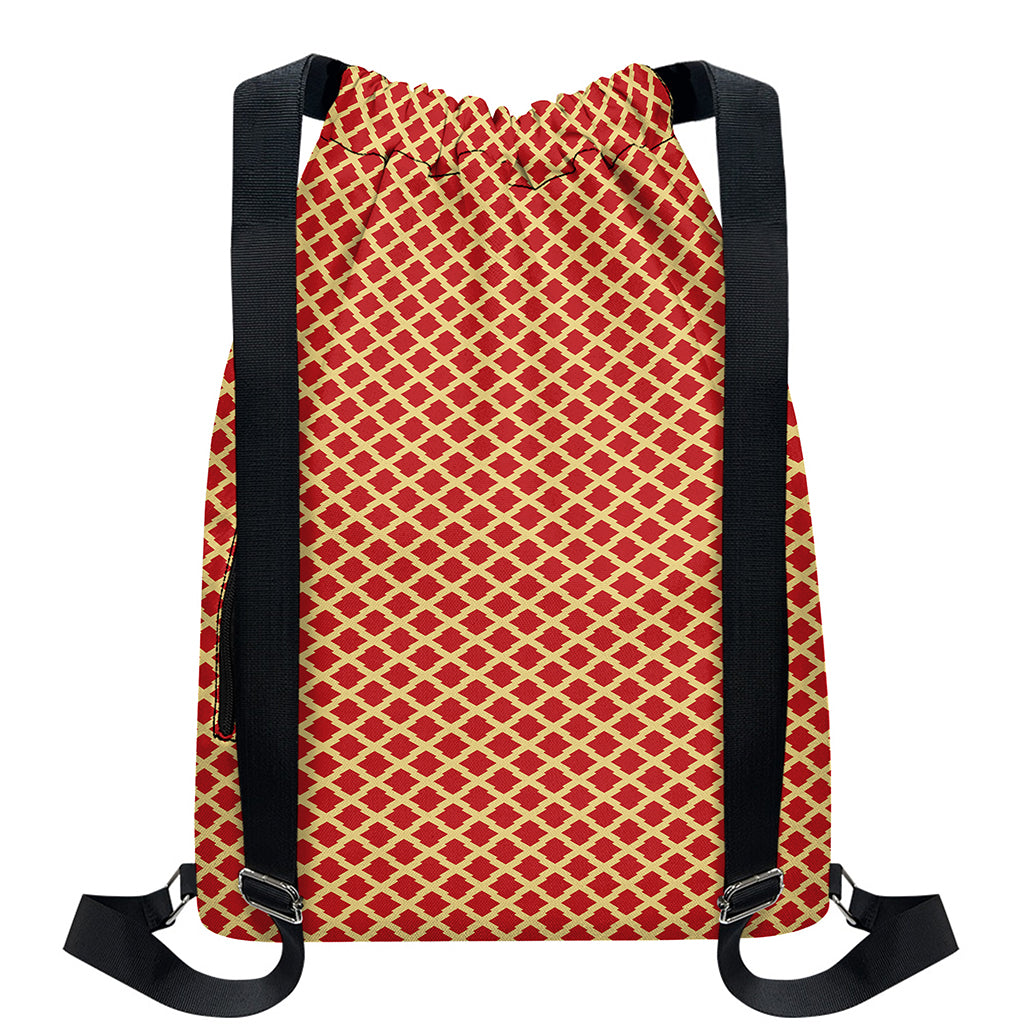 Red And Beige Japanese Pattern Print Drawstring Backpack