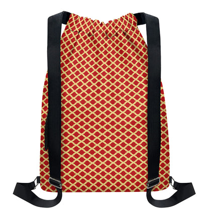 Red And Beige Japanese Pattern Print Drawstring Backpack