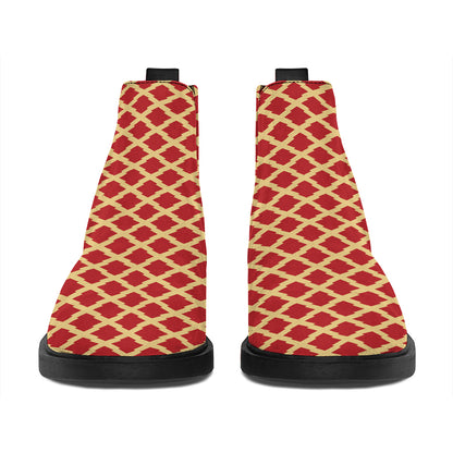 Red And Beige Japanese Pattern Print Flat Ankle Boots