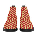 Red And Beige Japanese Pattern Print Flat Ankle Boots