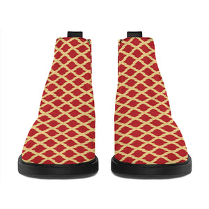 Red And Beige Japanese Pattern Print Flat Ankle Boots