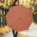Red And Beige Japanese Pattern Print Foldable Umbrella