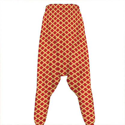 Red And Beige Japanese Pattern Print Hammer Pants