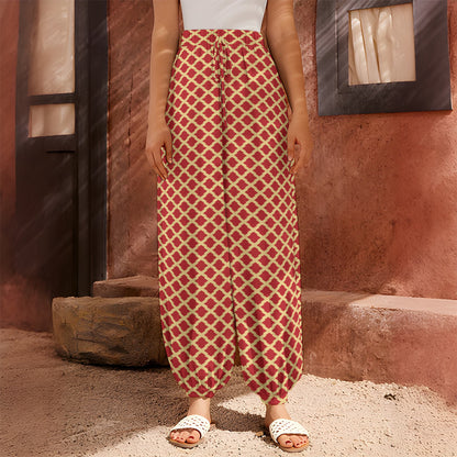 Red And Beige Japanese Pattern Print Harem Pants