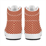 Red And Beige Japanese Pattern Print High Top Leather Sneakers