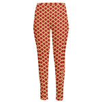 Red And Beige Japanese Pattern Print High-Waisted Pocket Leggings
