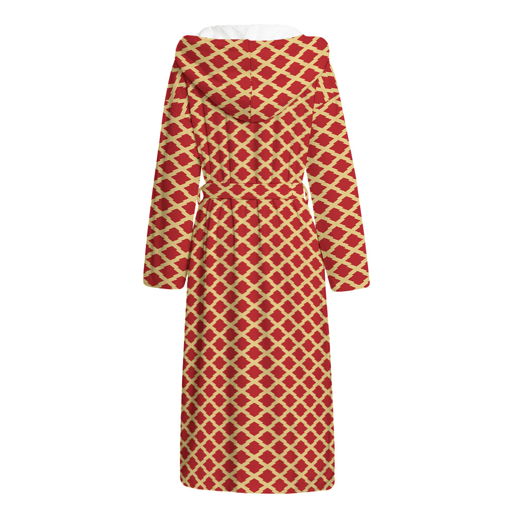 Red And Beige Japanese Pattern Print Hooded Bathrobe